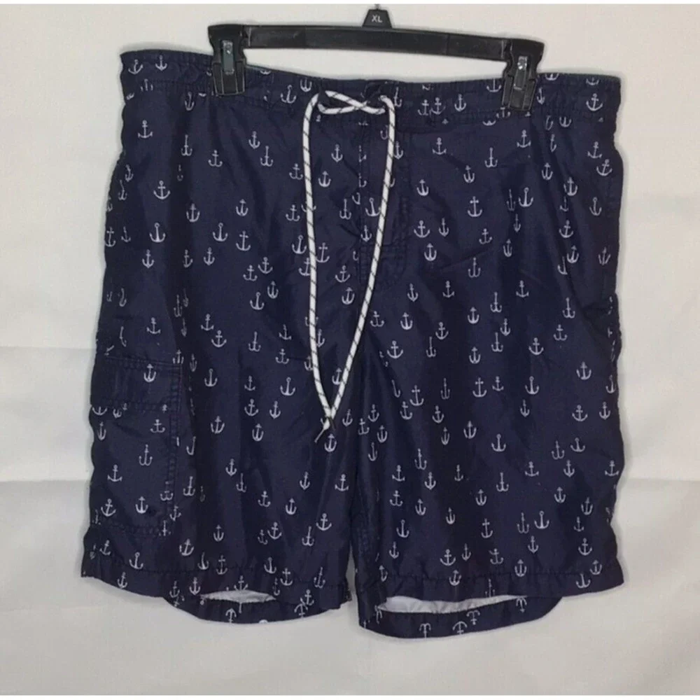 Goodfellow & Co Mens Navy Blue Anchor‎ Print Swim Trunks Board Shorts Large L
